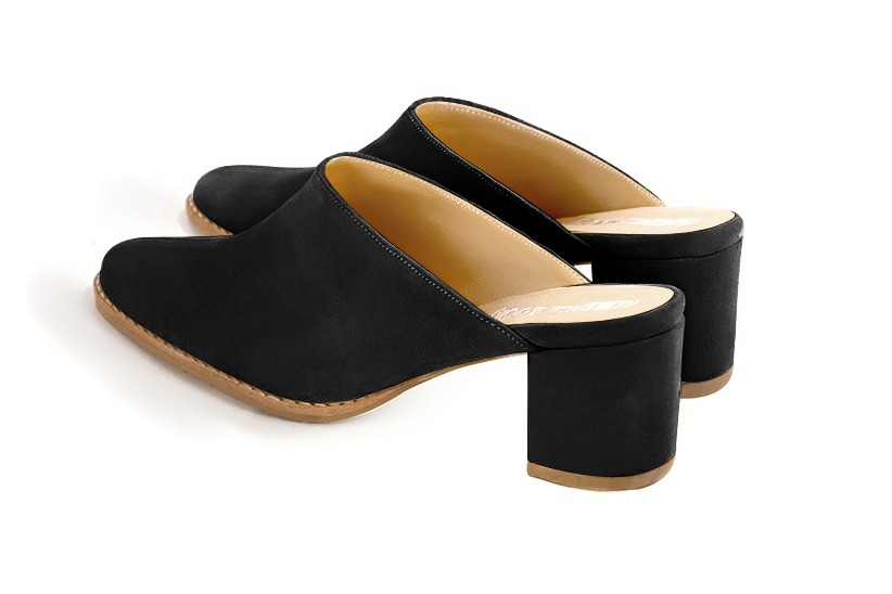 Matt black women's clog mules. Round toe. Medium block heels. Rear view - Florence KOOIJMAN